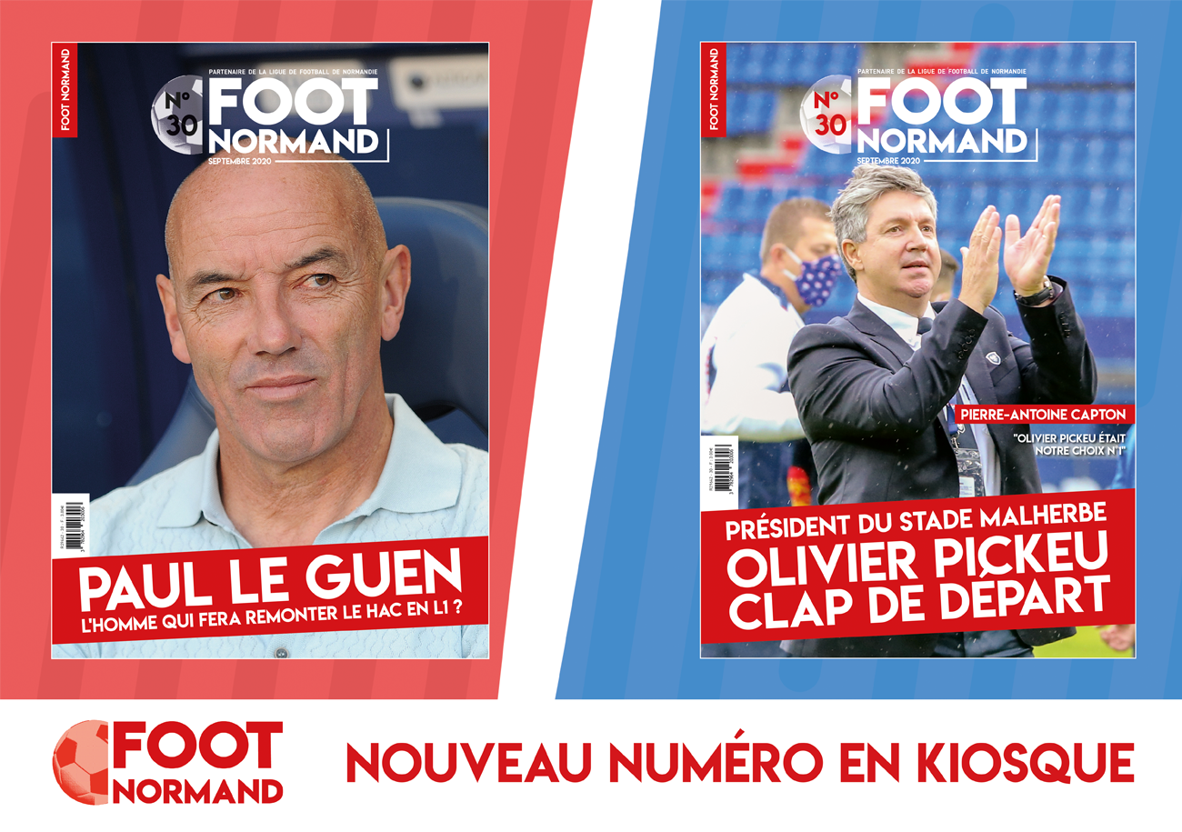 Le mercato havrais avec le président Vincent Volpe répondant aux critiques et Pascal Dupraz, l'entraîneur du Stade Malherbe, en UNE du n°31 de FOOT NORMAND.