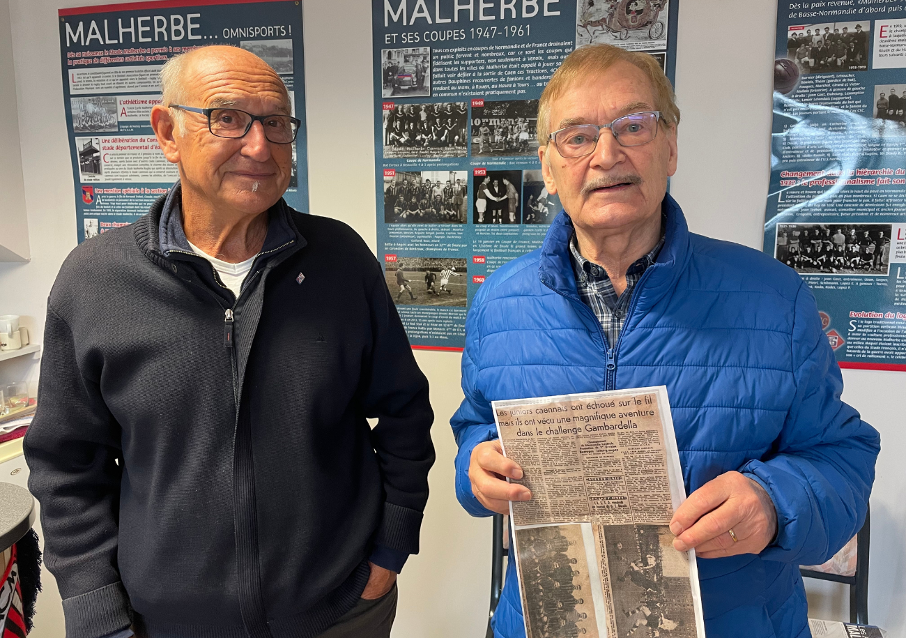 Serge Guillemont (à gauche), président de l'association des anciens du Stade Malherbe, et Raymond Decaen (à droite), finaliste de la Gambardella en 1959, seront à d'Ornano dimanche.