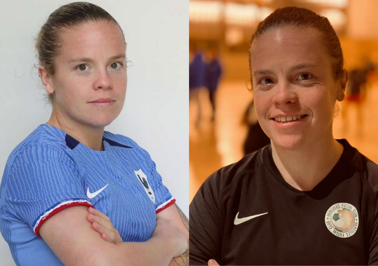Qu'elle porte les couleurs de l'équipe de France (à gauche) ou celles d'Hercules Futsal (à droite), Fanny Gosseye passe toujours des moments privilégiés sur un terrain de futsal/ ©FFF / Hercules