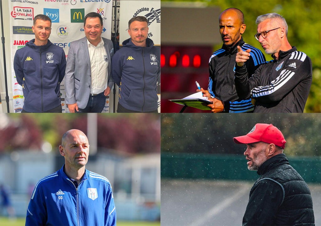 Les frères Théault à l'AF Virois, Djilalli Bekkar au FC Dieppe où il succède à Guillaume Gonel (de retour au Eu FC), Christophe Gosselin à l'AS Cherbourg figurent parmi les premiers mouvements de coachs en Normandie. ©Clémence Hédin ©Damien Deslandes