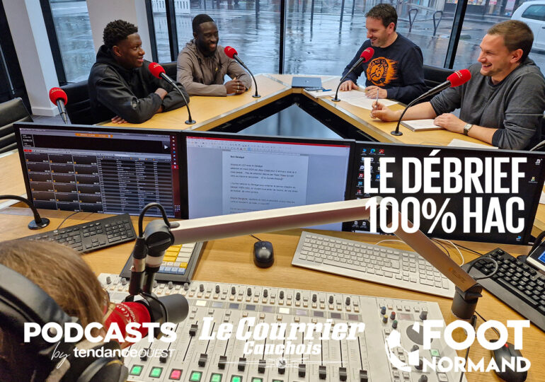 Autour de Célia Caradec (Tendance Ouest), Luc Gallais (Le Courrier Cauchois) et Mathieu Billeaud (Foot Normand), Mahamadou Diawara et Arouna Sanganté sont les invités de 100% HAC.