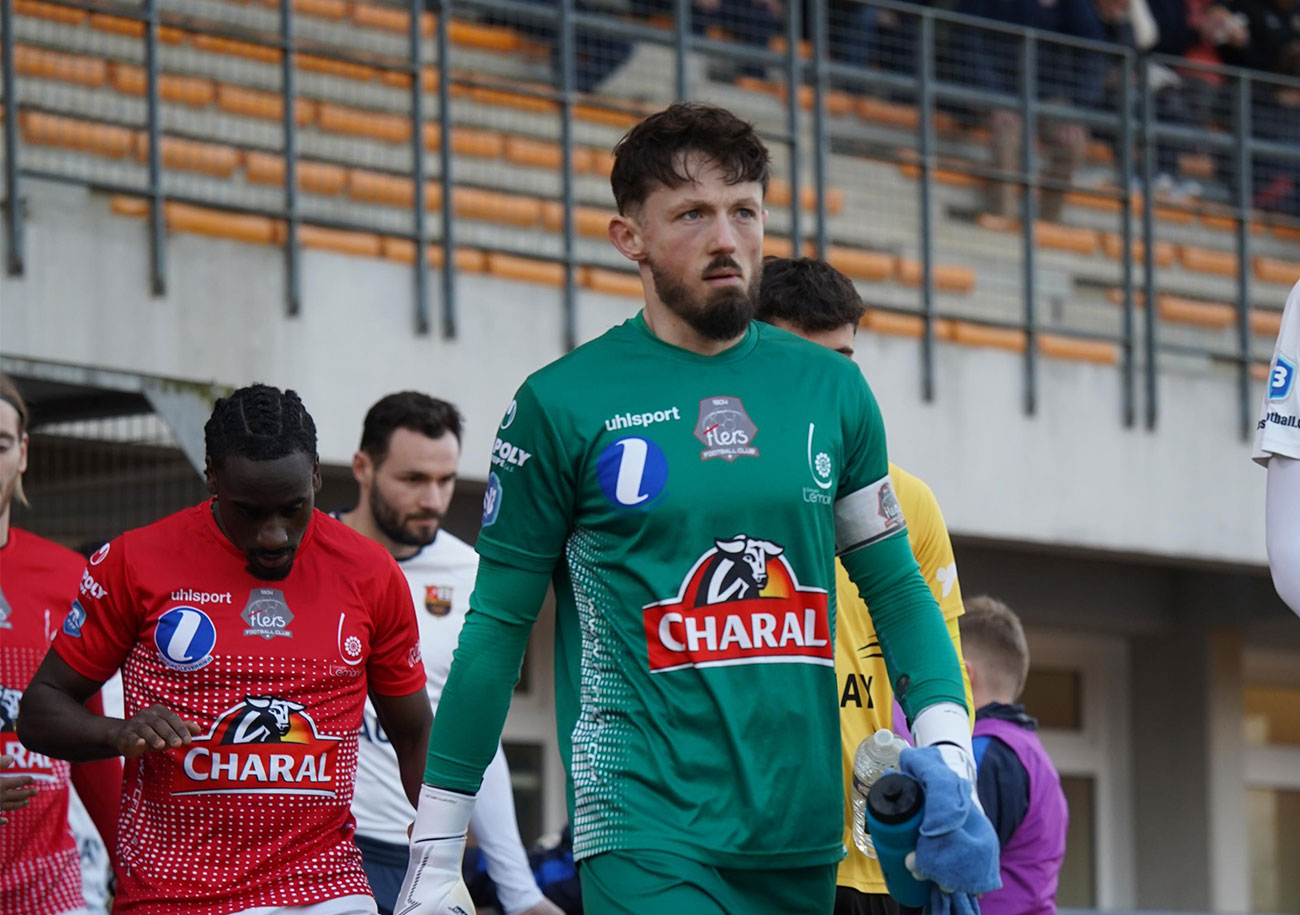 Valentin Prévost, gardien et capitaine de Flers, estime que son équipe doit prendre au moins neuf points sur les cinq derniers match de la saison pour assurer son maintien en N3. ©Alexis Cognard / FC Flers