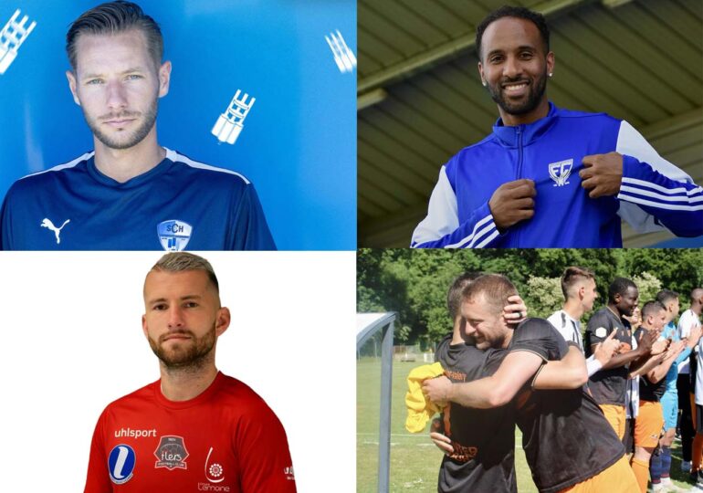 Teddy Gaudiche arrive à Hérouville, William Coulibaly prend la direction de Saint-Lô, Erwan Kawczynski signe à Flers et Simon Buquet (Luneray) arrête sa carrière. © Gabriel Tondeur, FC Saint-Lô, FC Flers et US Luneray