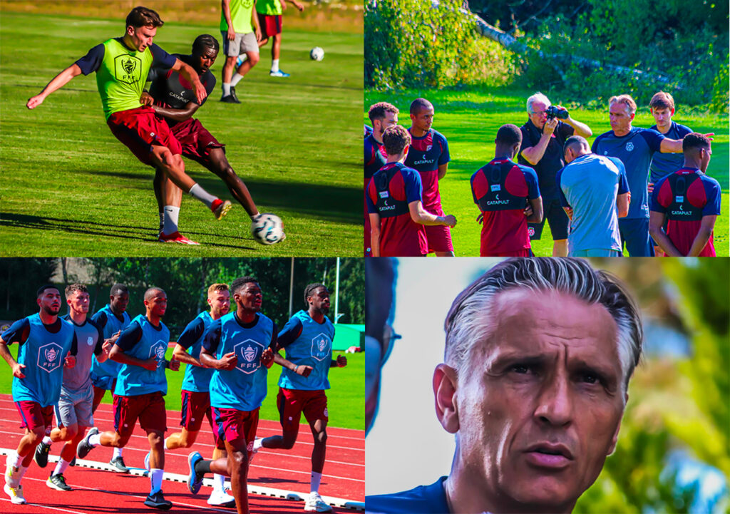 Sous un soleil de plomb, le FC Rouen de Régis Brouard a repris le chemin de l'entraînement à La Petite Bouverie avec plusieurs nouvelles têtes dont Raphaël Gerbeaud. ©Benoît Dubuisson