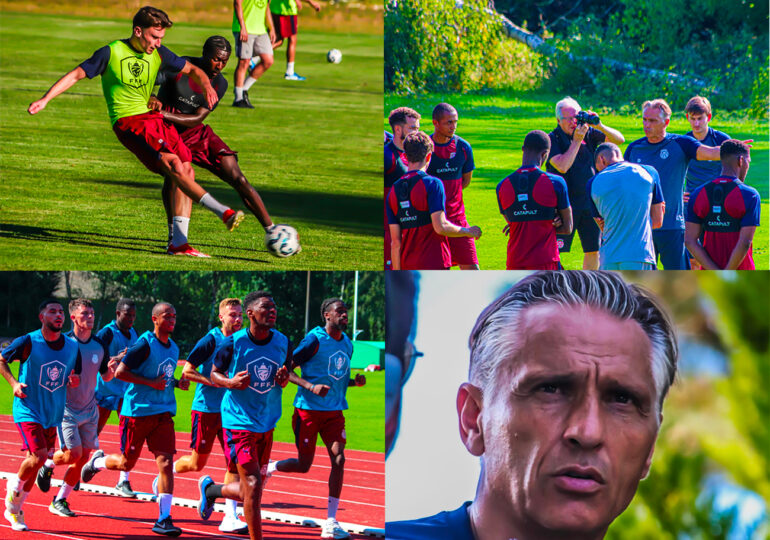 Sous un soleil de plomb, le FC Rouen de Régis Brouard a repris le chemin de l'entraînement à La Petite Bouverie avec plusieurs nouvelles têtes dont Raphaël Gerbeaud. ©Benoît Dubuisson