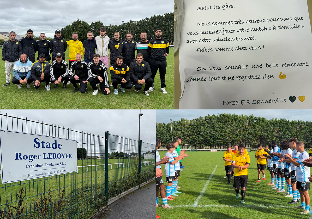 En arrivant dans le vestiaire du Stade Roger-Leroyer, à Cuverville, les joueurs de l'ES Sannerville ont découvert un message d'encouragement adressé par leur hôte, le FC Vitras ACDC.