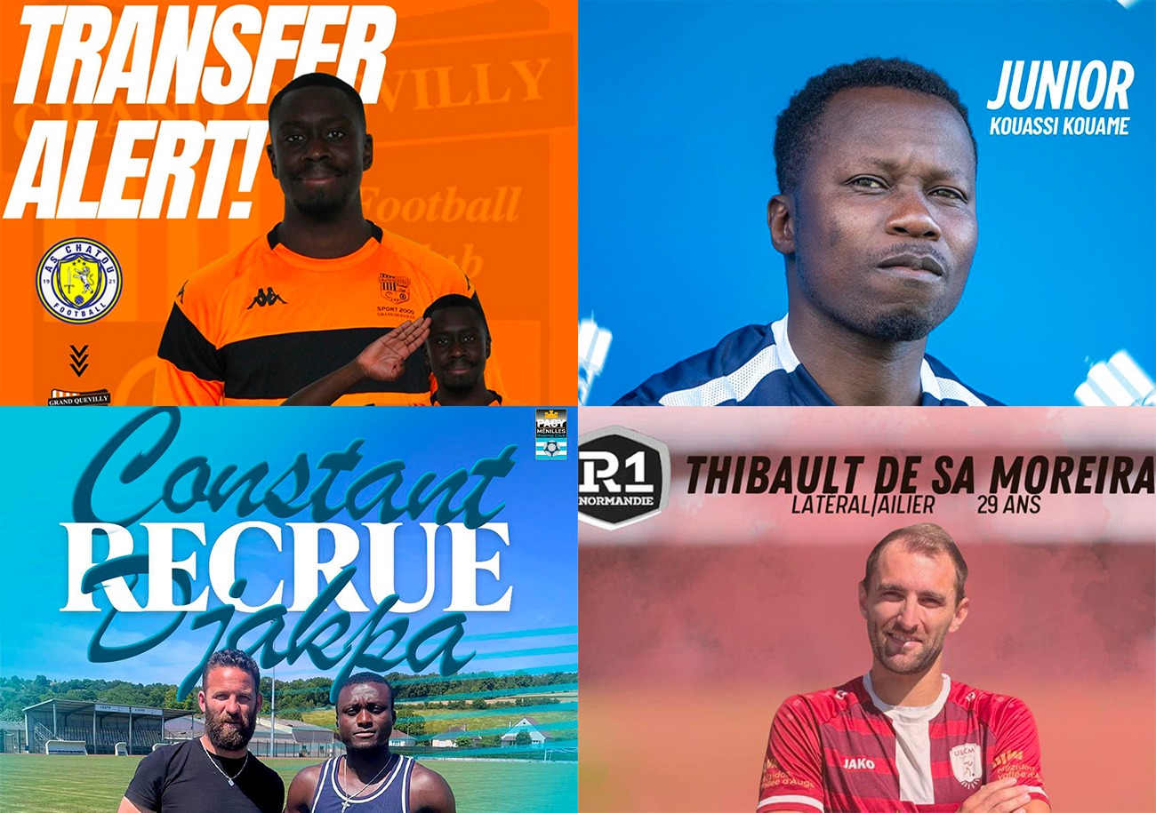 Bamou Diakhité au Grand-Quevilly FC, Junior Kouassi Kouamé au SC Hérouville, Constant Djakpa au Pacy-Ménilles RC et Thibault De Sa Moreira à l'USC Mézidon font partie des derniers mouvements enregistrés en R1.
