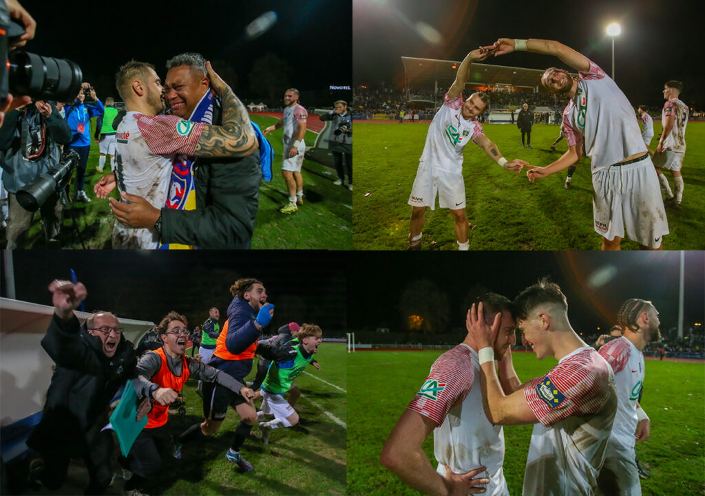 Les larmes de Luis-Ferreira-Pavesi, la joie extatique de Benjamin Renaux, l'explosion de joie du banc... Le Bayeux FC est au 8e tour de la Coupe de France. ©Damien Deslandes