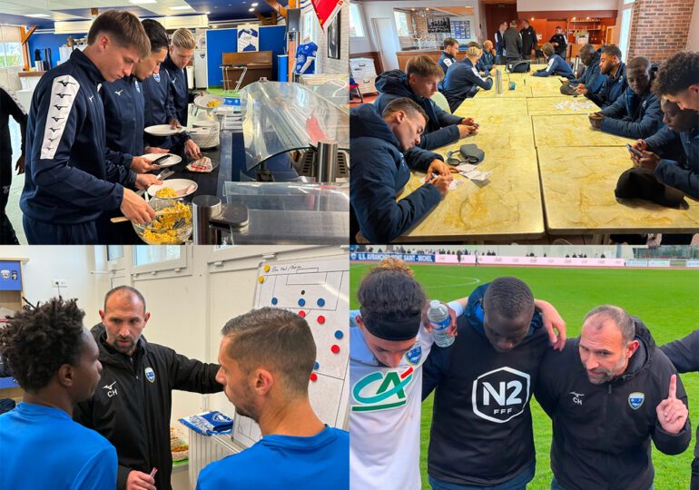 Après le brunch partagé avec les joueurs, Cédric Hengbart ne chôme pas une minute un jour de Coupe de France : réunion, brief tactique, encouragements...