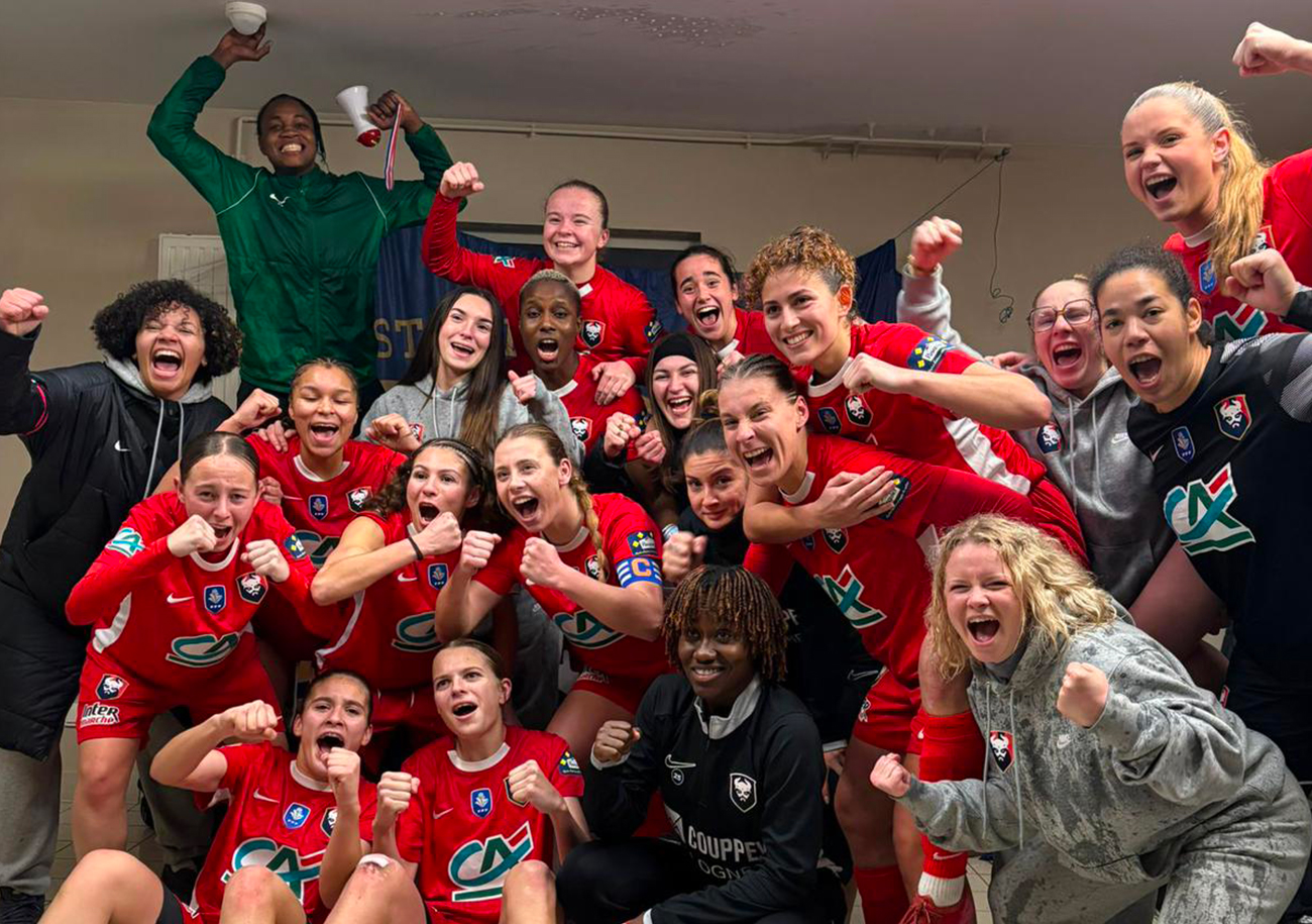 La joie des Caennaises dans le vestiaire à Châtenoy-le-Royal après leur qualification en quart de finale de la Coupe de France. ©Anthonin Cathrine / SMC