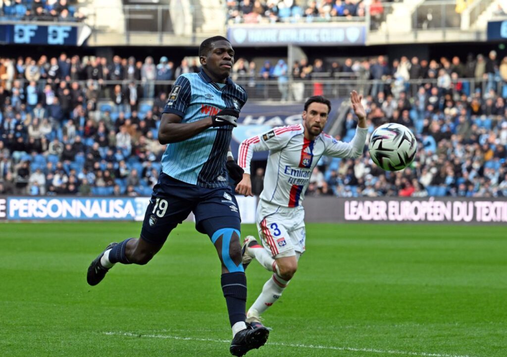 À l’image de Lucas Gourna-Douath, les Havrais ont tout tenté pour vaincre l’Olympique Lyonnais, même en étant réduits à 10 à partir de la 55’. ©Emmanuel Lalaidier