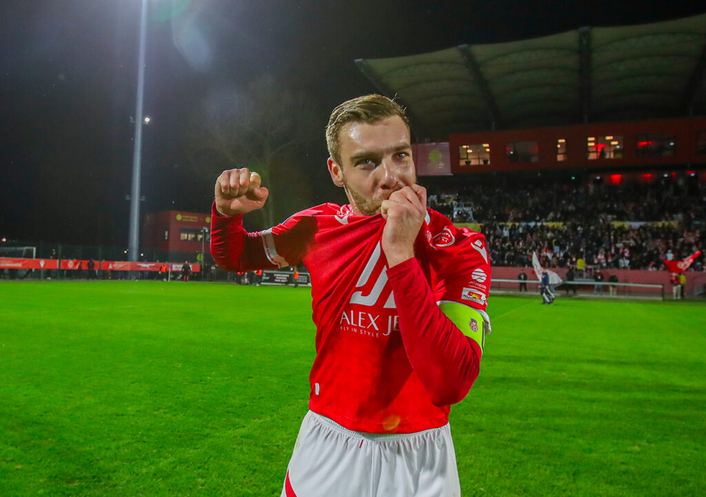Alors que son statut de capitaine avait été remis en cause par les Rouen Fans, Clément Bassin a montré la voie au FCR en égalisant. ©Damien Deslandes / Photo d'archives