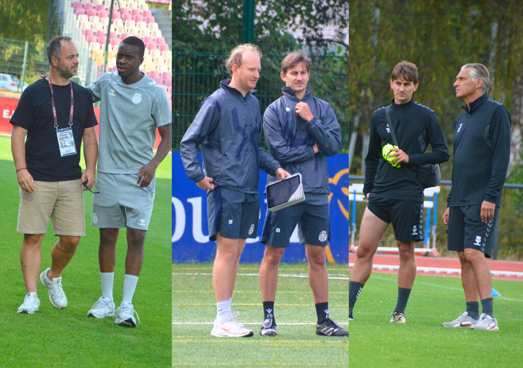 Pilotée par Christophe Chareyre, la cellule de recrutement du FC Rouen comprend Louis Lesueur (analyste data) et Félix Desvallées (analyste vidéo). Ces trois hommes tentent de répondre aux souhaits de Régis Brouard. ©Bernard Morvan / FCR