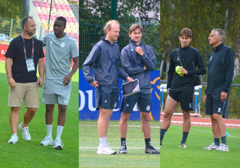 Pilotée par Christophe Chareyre, la cellule de recrutement du FC Rouen comprend Louis Lesueur (analyste data) et Félix Desvallées (analyste vidéo). Ces trois hommes tentent de répondre aux souhaits de Régis Brouard. ©Bernard Morvan / FCR